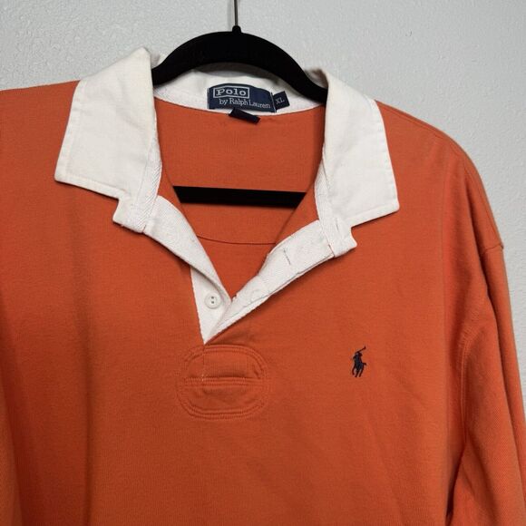 Vintage Polo Ralph Lauren Rugby Shirt Men's XL Orange Kanye West Y2K Preppy - Picture 3 of 4